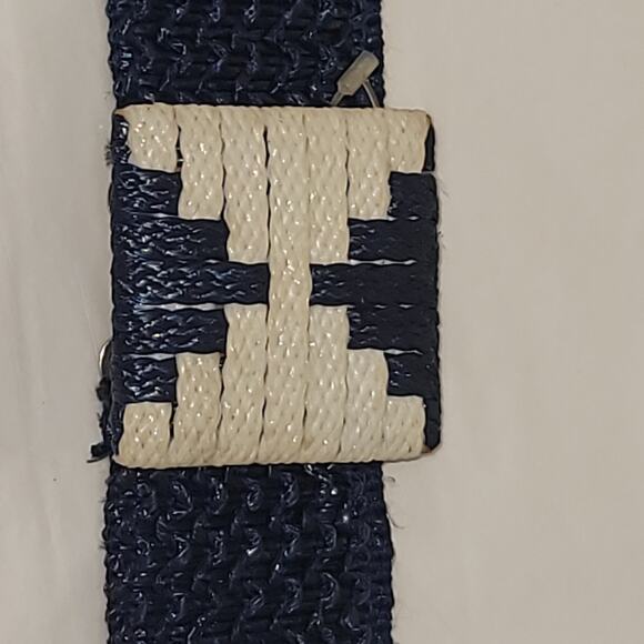 Vintage 80s cellulose blue cream geometric strecth belt 1980s y2k Festival boho - Picture 5 of 5